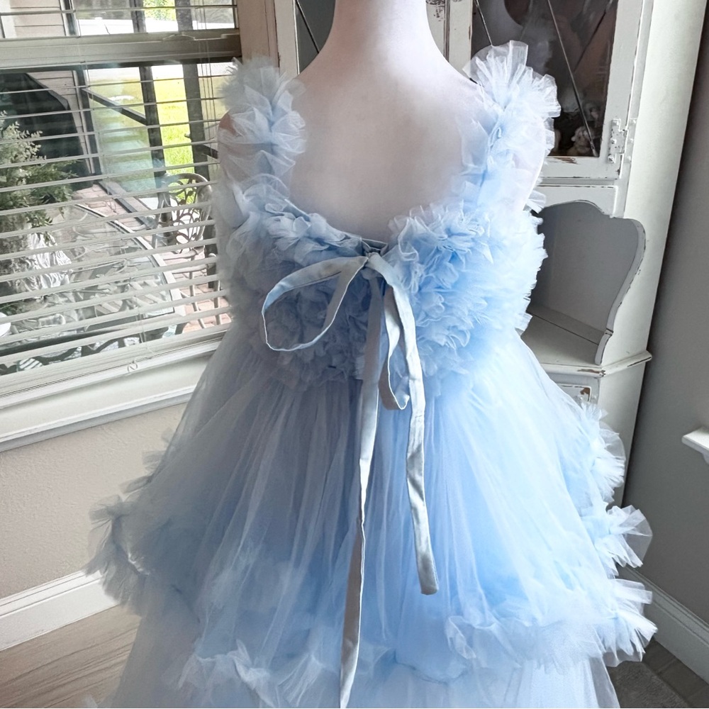 NEW Tulle Maternity Dress for Photoshoot Bridal Robe Light Blue NWOT Size L - Picture 8 of 14